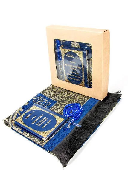 

Name Printed Hardli Yasin Book - Seccadeli - Rosary - Boxed - Navy Blue - Mevlit Gift Set