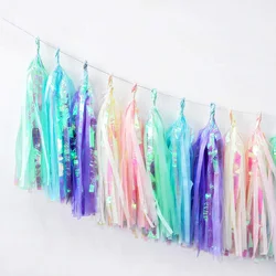 Unicorn Party Garland Rainbow Iridescent Tassel Garlands Paper Flower Wedding Decoration Birthday Baby Shower Party Decorations