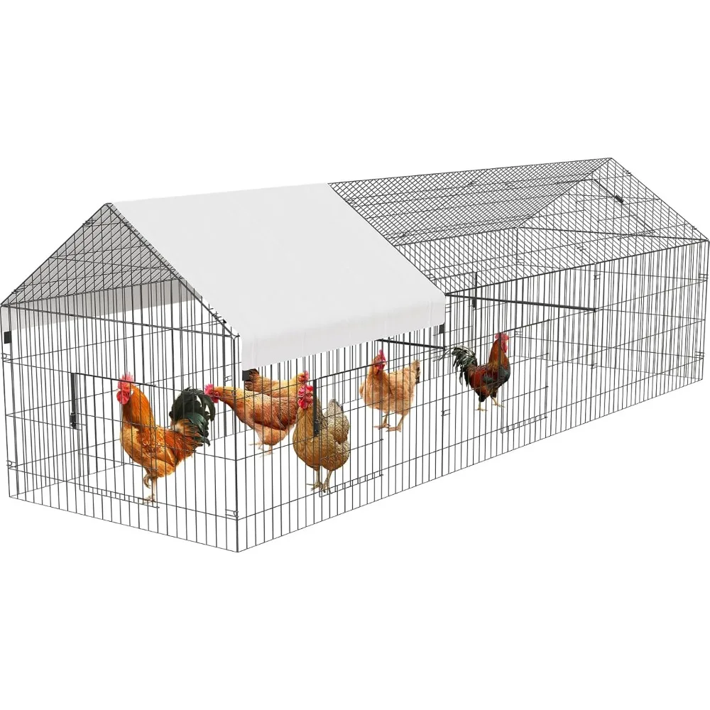 

Metal Chicken Coop 130"×40"×40" Chicken Run with Waterproof Cover Portable Poultry Cage Walk in Hen House Outdoor Backyard Farm