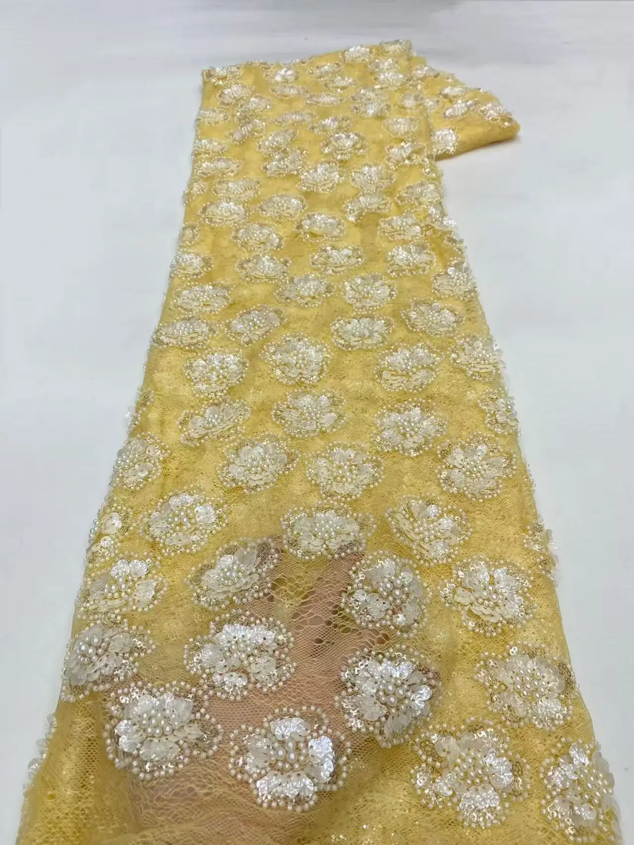 Encaje africano nigeriano de moda, encaje bordado con cuentas, tela de encaje de red con lentejuelas francesas de lujo, tela de encaje con lentejuelas para coser vestidos de fiesta y bodas