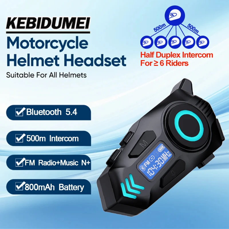 

KEBIDUMEI 500 м мотоциклетный шлем, домофон, полудуплексный, водонепроницаемый, музыкальная, Bluetooth-гарнитура, FM-радио, голосовой помощник, наушники