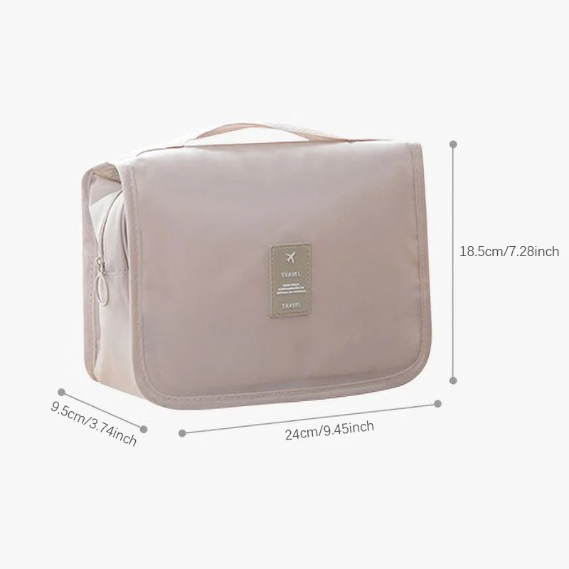 กระเป๋าใส่เครื่องสำอางแบบแขวนสำหรับผู้หญิง, กระเป๋าเครื่องสำอางขนาดพกพาพร้อมตะขอ, กระเป๋าจัดระเบียบเครื่องสำอางสีเบจสำหรับเก็บอุปกรณ์อาบน้ำ