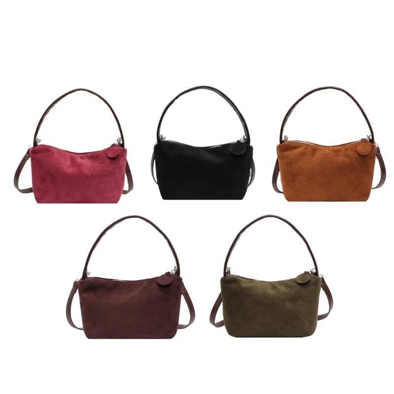 Women Faux Suedes Leather Handbag with Adjustable Strap Winter Fall Shoulder Bag