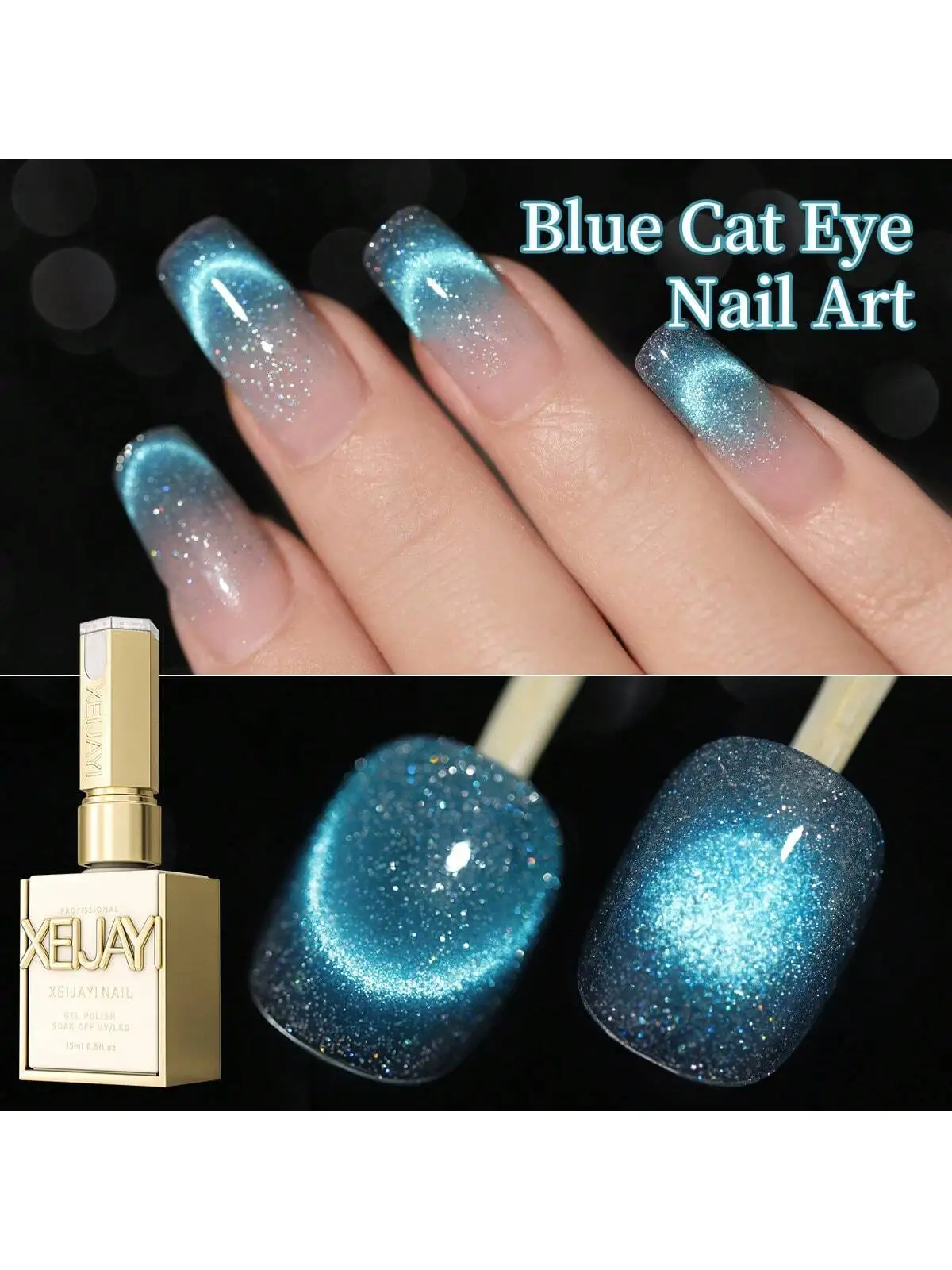 ยาทาเล็บเจลลายตาแมว XEIJAYI 1 ชิ้น ยาทาเล็บกลิตเตอร์เลื่อม ยาทาเล็บแบบถอดออกได้ด้วยแสงยูวี เหมาะสำหรับตกแต่งเล็บ
