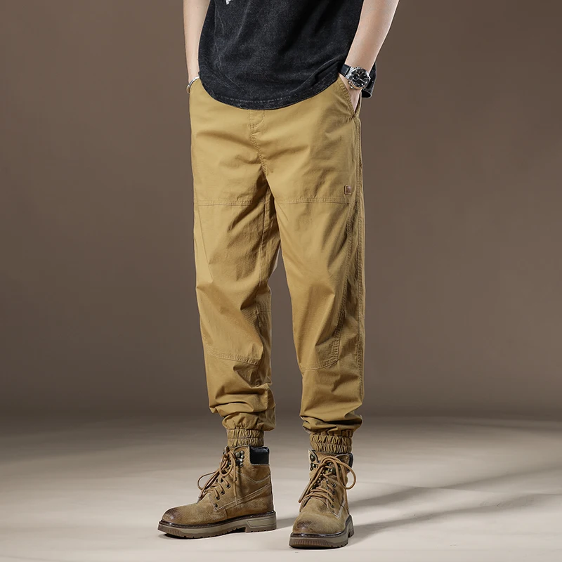 Calça Harlan masculina de seda no gelo, estilo safari, masculina casual, moda streetwear, fina, ajuste regular, primavera, verão