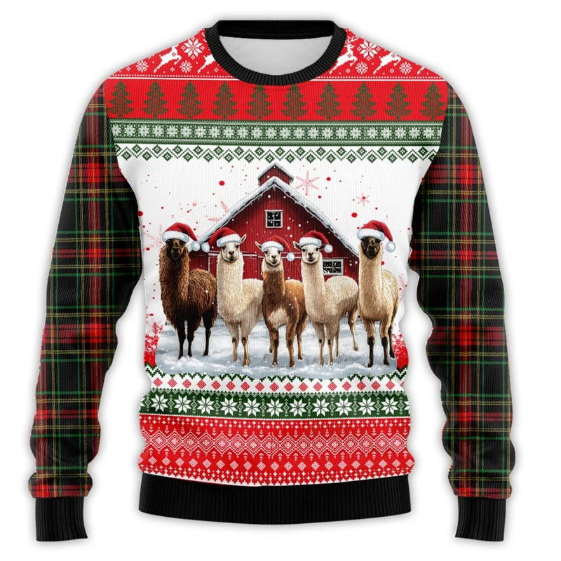 Happy Farm Ugly Christmas Sweater For Women Clothes Farm Animals Mens Pullovers Horse Sheep Cow Xmas Holiday Crewneck Sweatshirt