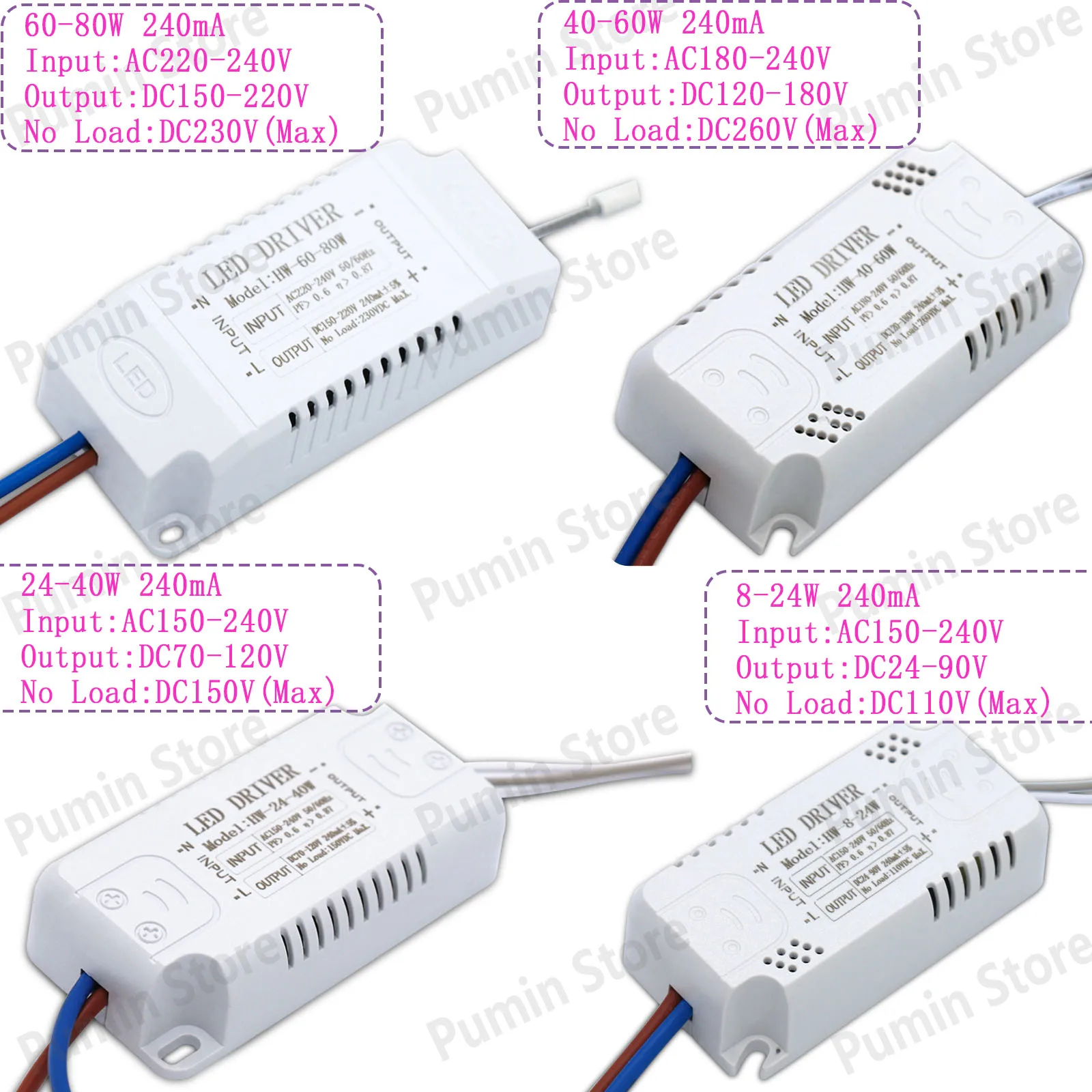 

LED Driver Adapter AC220V 8-24W/24-40W/40-60W/60-80W 240mA Lighting Transformer Panel For Led Lights driver para luces led Diy