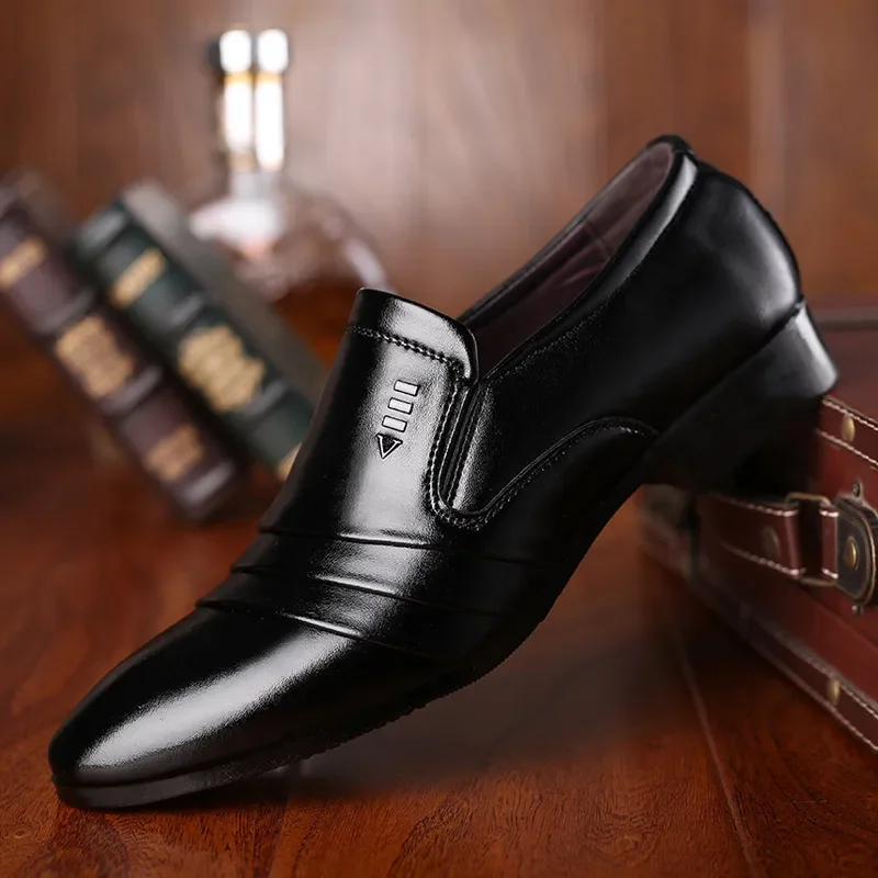 Zapatos de cuero de lujo para hombre, zapatos de vestir de negocios, mocasines de vestir de boda, zapatos puntiagudos negros, Oxford transpirables,