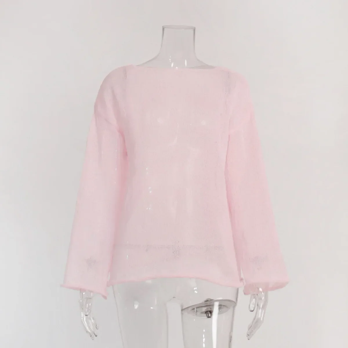 

Loose Pullver Knitted T-shirt TopsWomen Round Collar Long Flare Sleeve