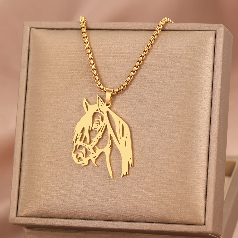 Stainless Steel Necklaces Animals Horse's Head Pendant Choker Chain Men  Atmospheric Fashion Hip Hop Necklace For Women Jewelry