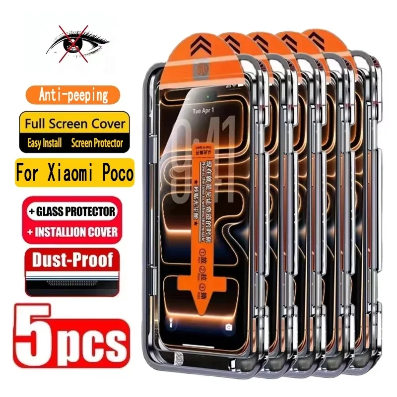 1-5PCS Sichtschutzfolie für Poco X8 Pro Max X8 Pro F8 Ultra F8 Pro Anti-Peeping Fingerabdruck-Entsperrung Gehärtetes Glas 02