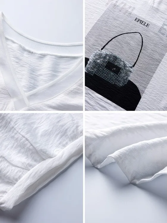 Lose V-Ne Gedruckt Strass ort Sve T-shirt frauen Sommer Neue Sle Europäischen plus Größe frauen Top irt