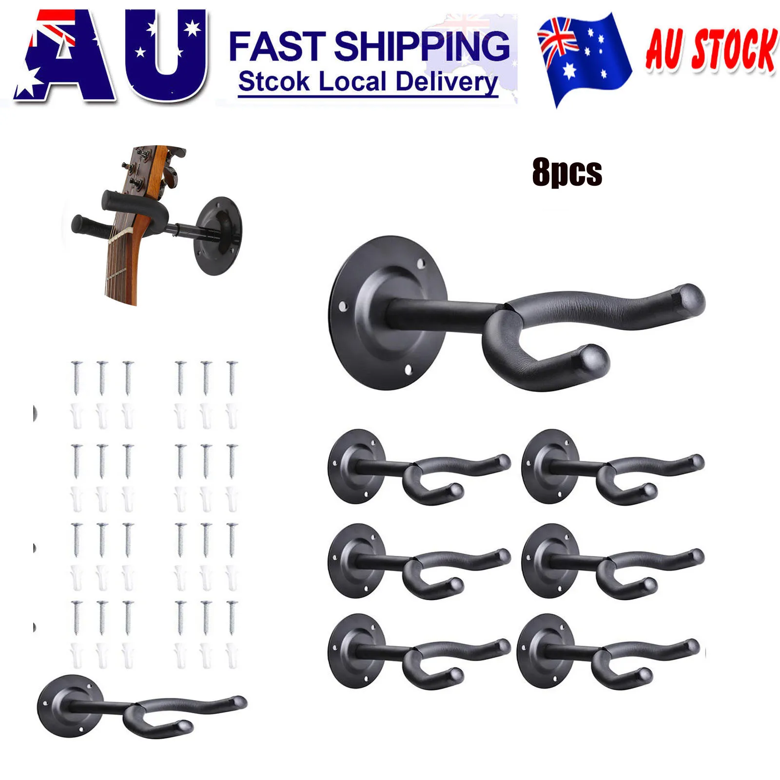 

8 Pcs Guitar Hangers Round Black String Instrument Wall Mount Hook Suitable Guitars Basses Violins Save Space Easy Install Ideal