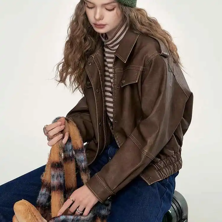 American Retro Maillard Style Jacket For Women'S 2025 Autumn And Winter New Fashion Loose Temperament Short Jacket