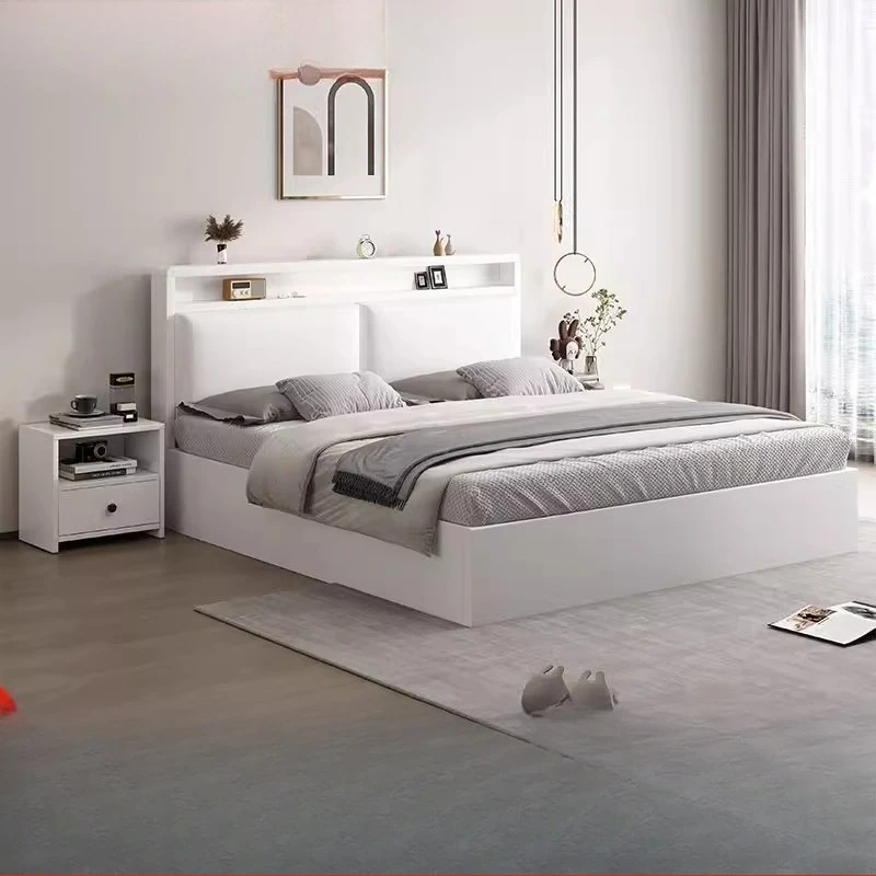 

Solid wood bed 1.8 meters double bed bedroom rental room small soft bed