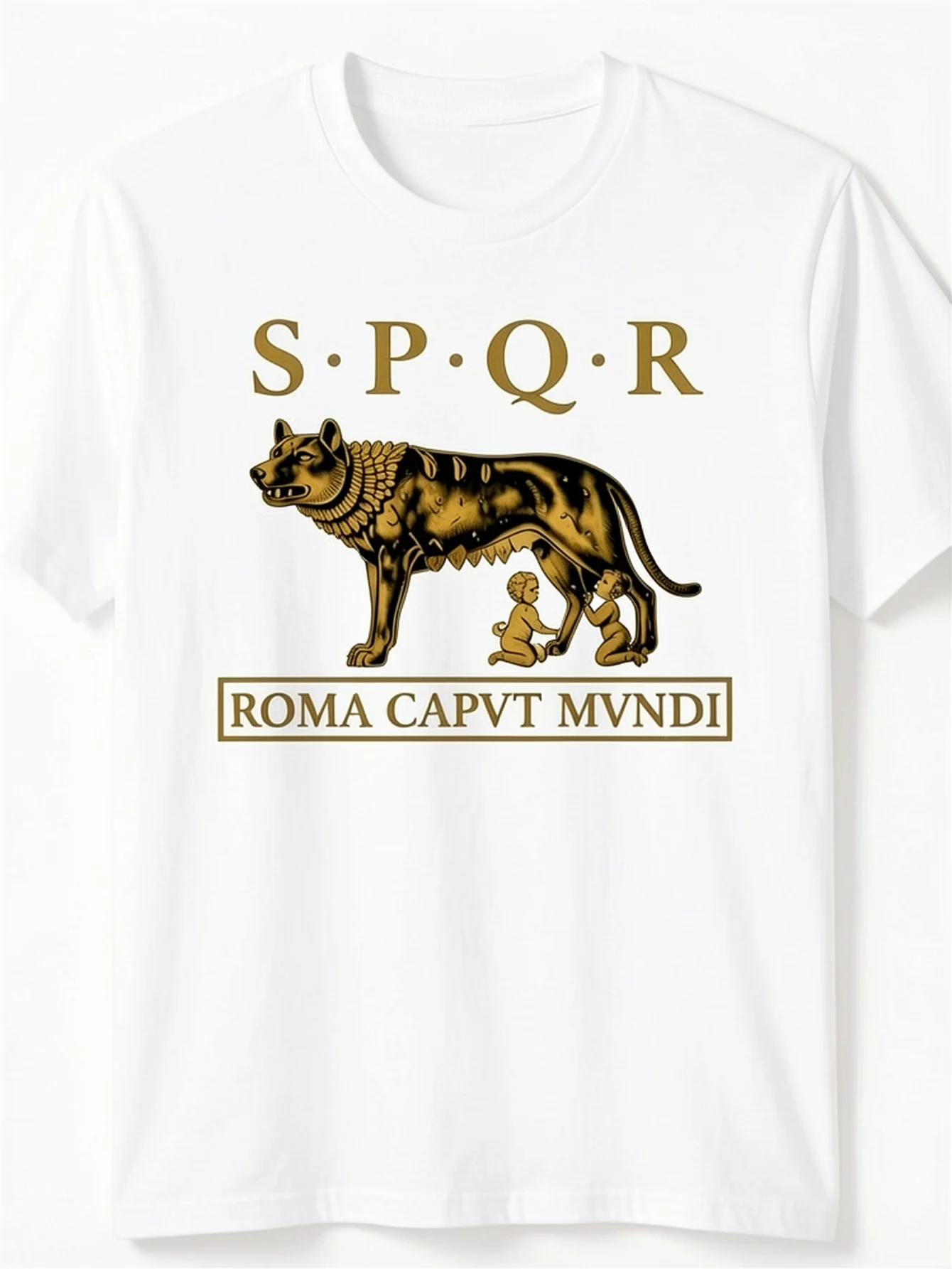 Men's SPQR Roma Caput Mundi Latin Inscription T-Shirt Ancient Rome Wolf& SPQR Print Short Sleeve Casual Historical Shirt