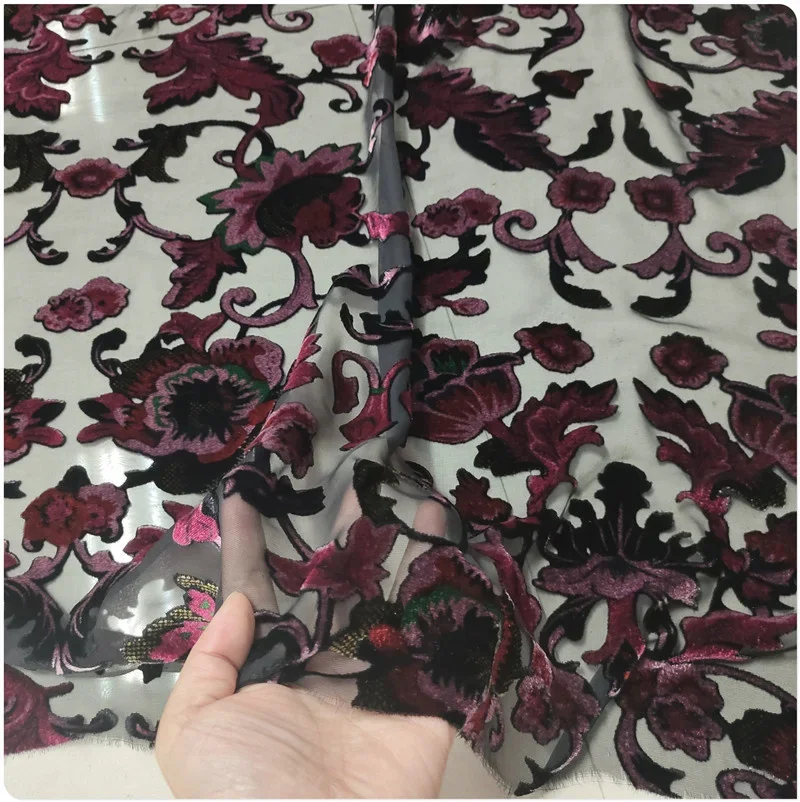 Hollowed Out Silk Velvet Rotten Flower Cloth Cheongsam Dress Shirt Short Sleeve Suspender Clothing Fabric