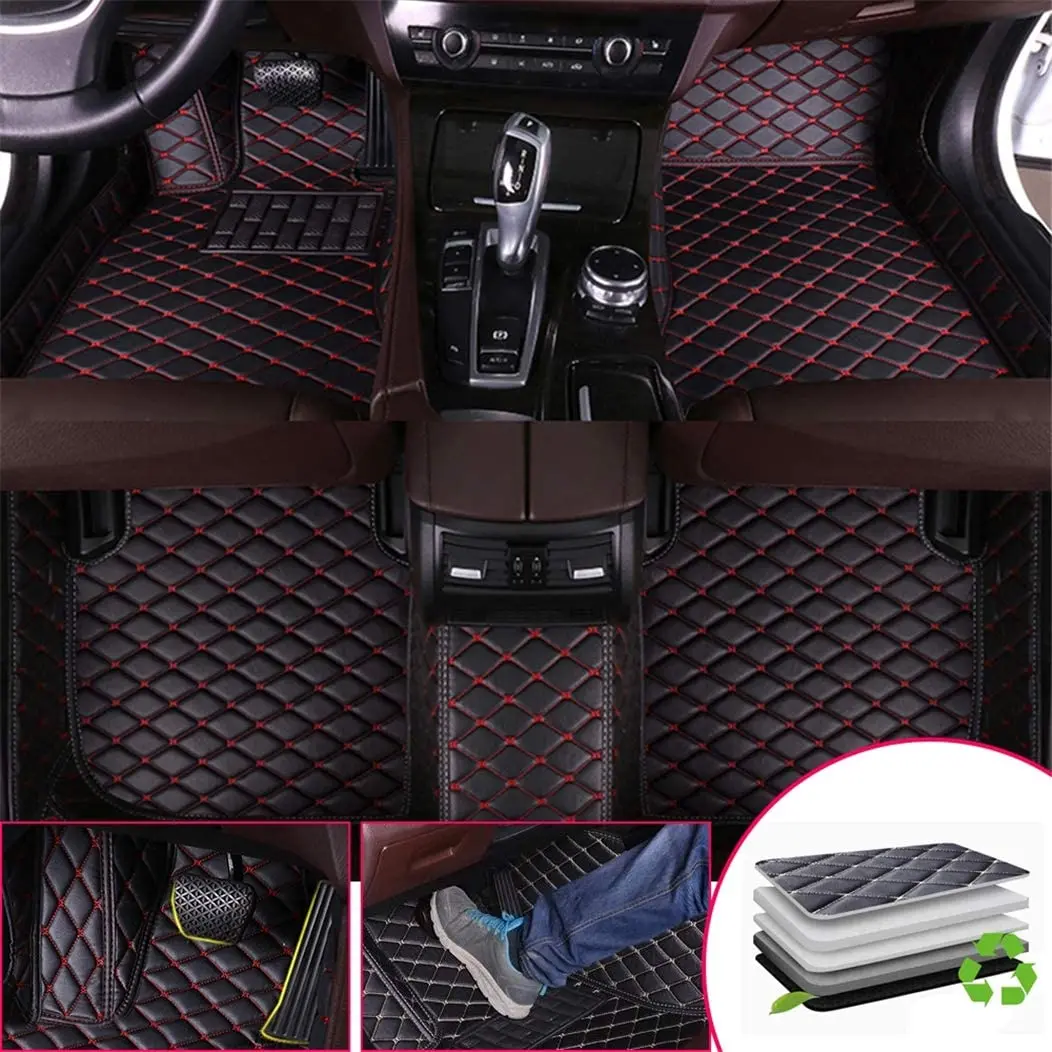 Car Floor Mats Carpet Compatible for Chevrolet  Camaro 2010-2015  PU Leather Waterproof Floor Liner Full Set Black and Red