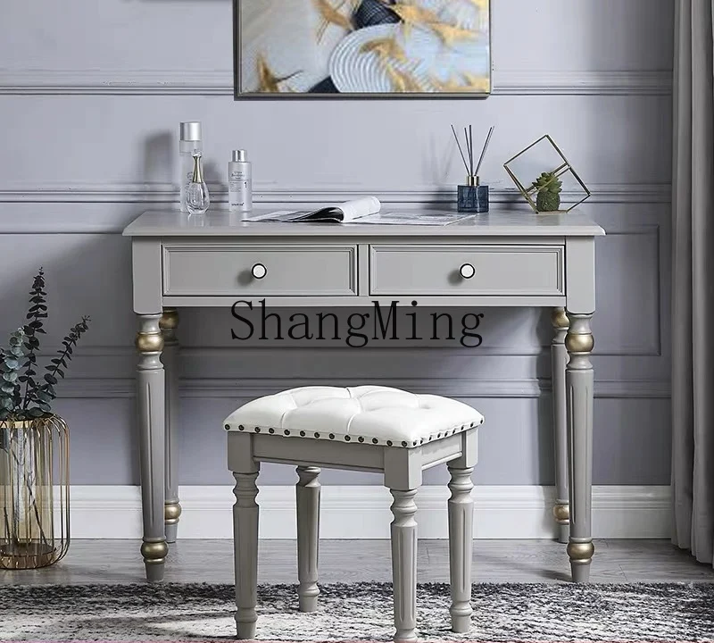 CL light luxury desk solid wood computer home bedroom retro gray small writing study table