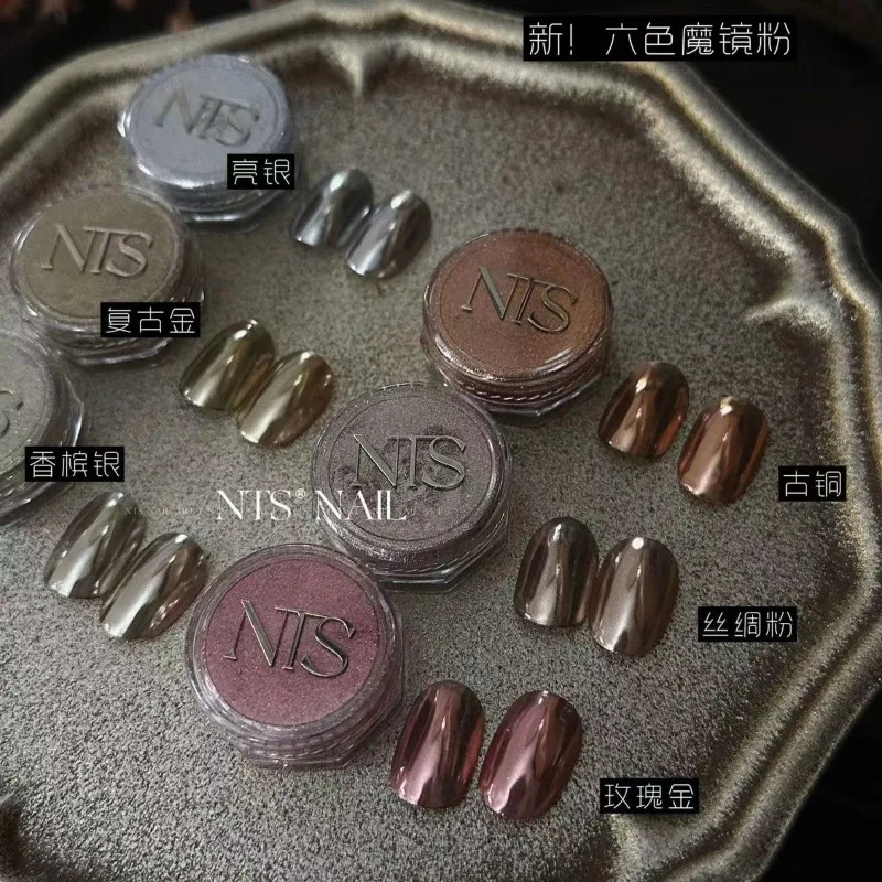 6 ألوان التيتانيوم بريق مرآة مسحوق مسمار مسحوق معدني اللون مسمار الفن تلميع رقائق الكروم الصباغ مسمار الفن الديكور