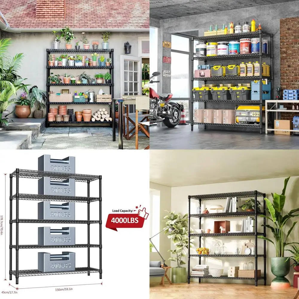 

IZEUK 5-Tier Adjustable Heavy Duty Metal Storage Shelving Unit, Wide Utility Rack Organizer or Garage, Basement, Kitchen, Oice,