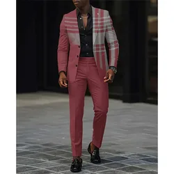 Conjunto de Blazer y pantalones a cuadros para hombre, traje de 2 piezas con botones y cuello de solapa, a la moda, informal de negocios para graduación