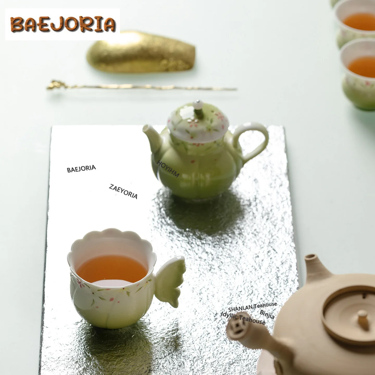 BAEJORIA 100ml Hand-painted Light Green Floral Teacup Zen Tea Bowl Tea Cup Set Tea-tasting Fragrance Cup Chazhan Master Cups Tea