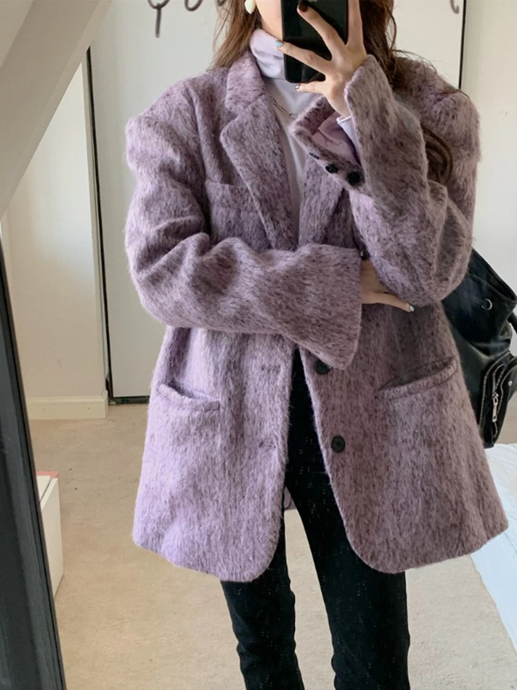 Abito di lana di media lunghezza con piume viola Jaet da donna Autunno Nuovo Sle Taglia piccola Sensazione di fascia alta Aosphere Faionable