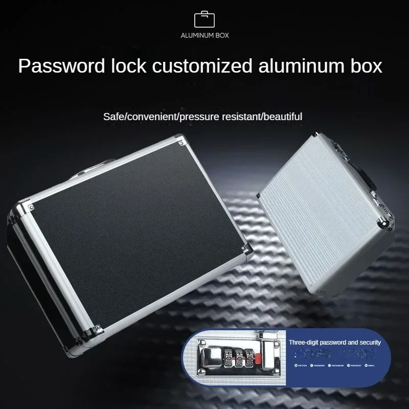 Portable aluminum alloy storage box cash document tools home safe black custom props metal password storage box