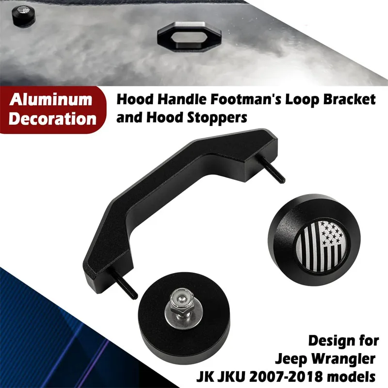 Aluminum Hood Footman's Loop Bracket Bar and Windshield Bumper Rests Decoration Kit for Jeep JK JKU Sahara Unlimited 2007-2018