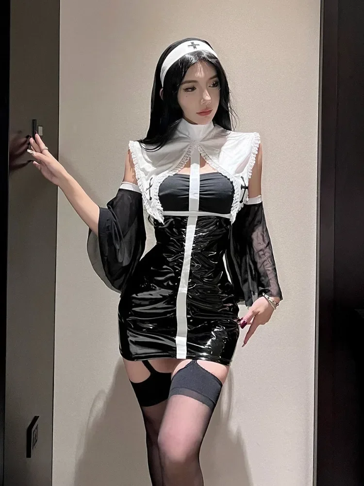 Sexy Lingerie Nun Sister Uniform Female Cop Sheath Dress Lolita Outfit Role Play Costumes Women Officer Halloween Hot Cosplay