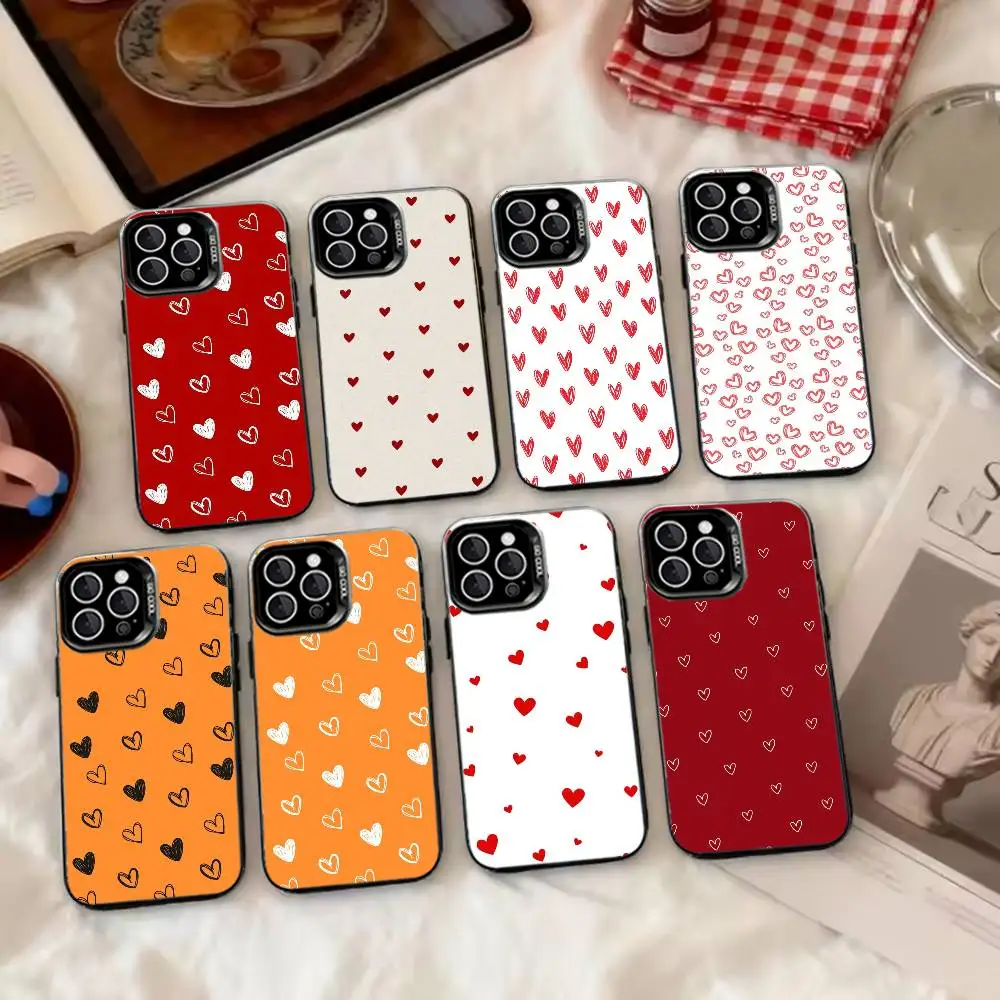 

Black Love Heart Phone Case For iPhone 17,16,15,14,13,12,11 Plus,Pro Max,XS,Colorful Silver Phone case Funda Cover