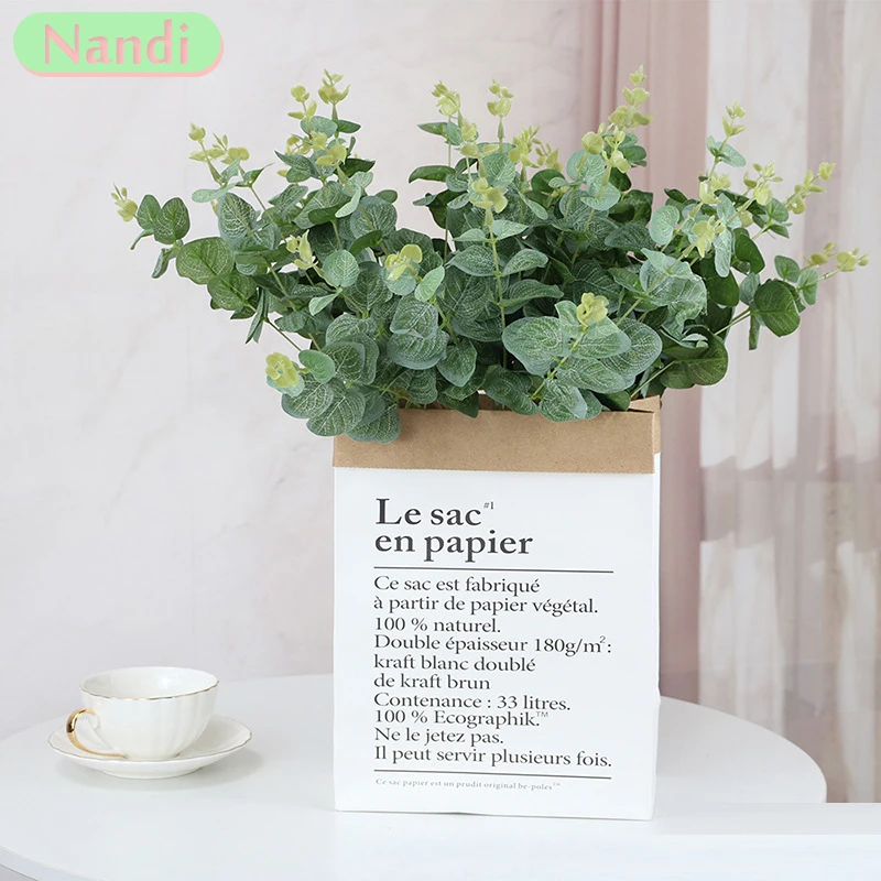 Artificial Plastic Plant Leaves Green Eucalyptus Branch Garden Vase Home Christmas Wedding Decoration Artificial Fake Flowers