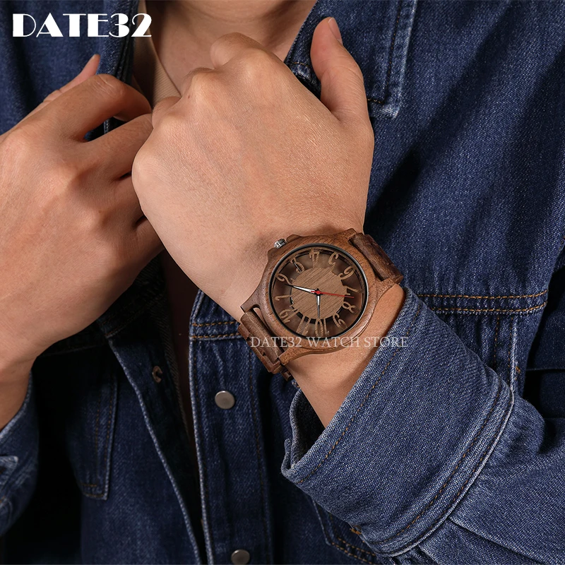 Natural Bamboo Wood Watch for Men Full-Wooden Hollow Case Band Watches Man Quartz Wristwatch Real Wooden Men Clock Male Reloj