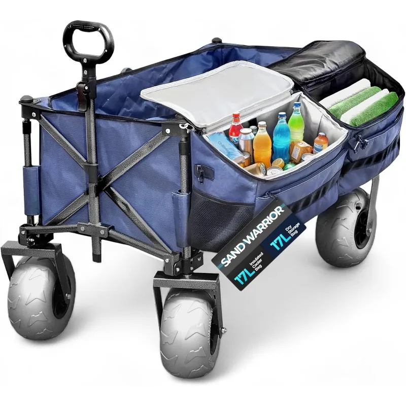 Ultimate Beach Wagon with Big Wheels for Sand and Removable Cooler, Foldable All-Terrain Heavy Duty Folding