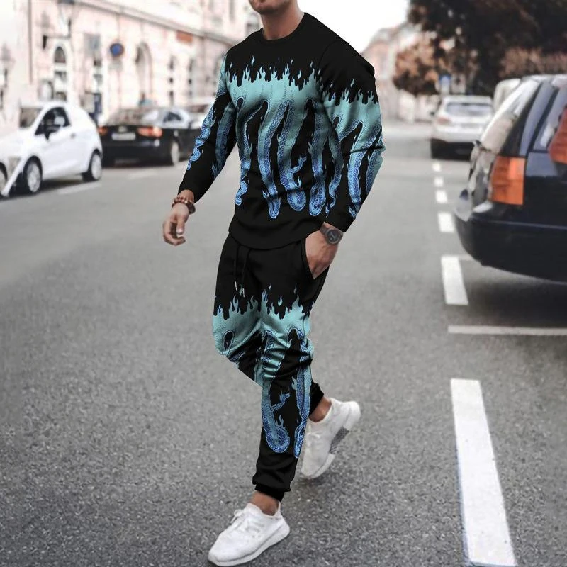 

Men Clothes Set 2022 Fashion Long Sleeved T Shirt+Trousers Casual Tracksuit 2 Piece Suit 3D Printed Male Sportswear Streetwear