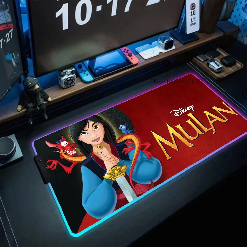 

Disney Mulan Mousepad XXL RGB Gaming Mouse Pads HD Black Gamer Accessories Large LED