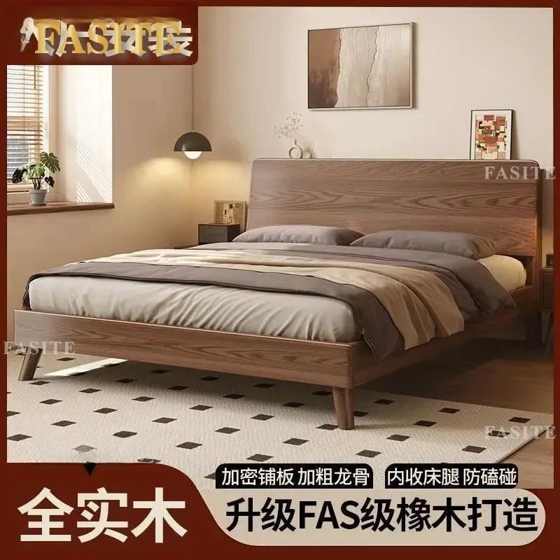 For 1.8m 1.5m 1.2m Walnut Rubber Wood Solid Wood Bed Frame Double Single Household Bedroom Master Room Sturdy Furniture