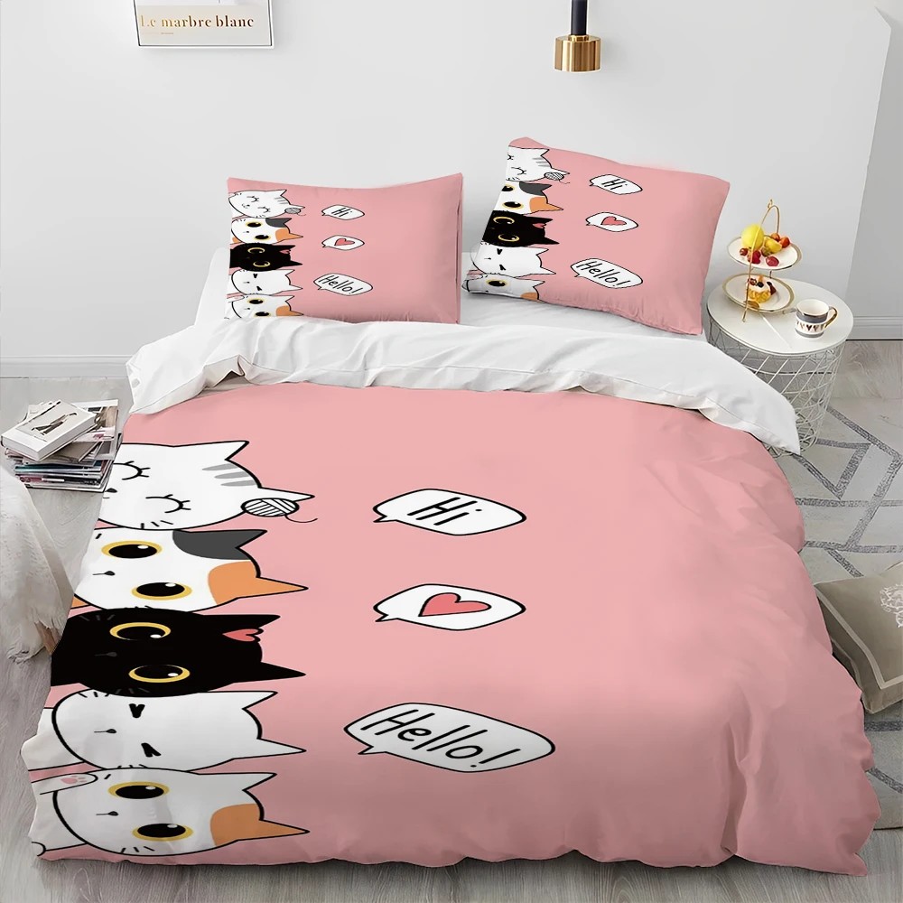 Imagem -05 - Cartoon Cat Comforter Bedding Setduvet Cover Bed Conjunto Quilt Cover Fronha King Queen Size Bedding Conjunto para Adult Child Gift 3d