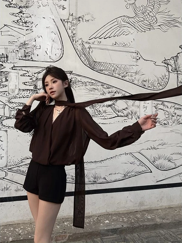 2026 Frühling Elegante V-Ausschnitt Langarm-Oberteile für Damen Lässiges Sonnenschutz-Modeshirt Neuerscheinung Trendige Alltagskleidung