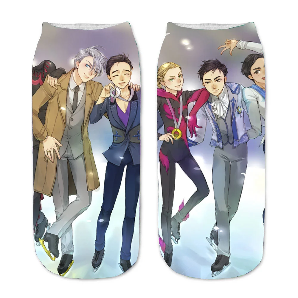 Men Women Socks Anime YURI!!! on ICE!!! 3D Printed Cartoon Straight Socks  teenager Party Gift Short Sock Kawaii Ankle Sock