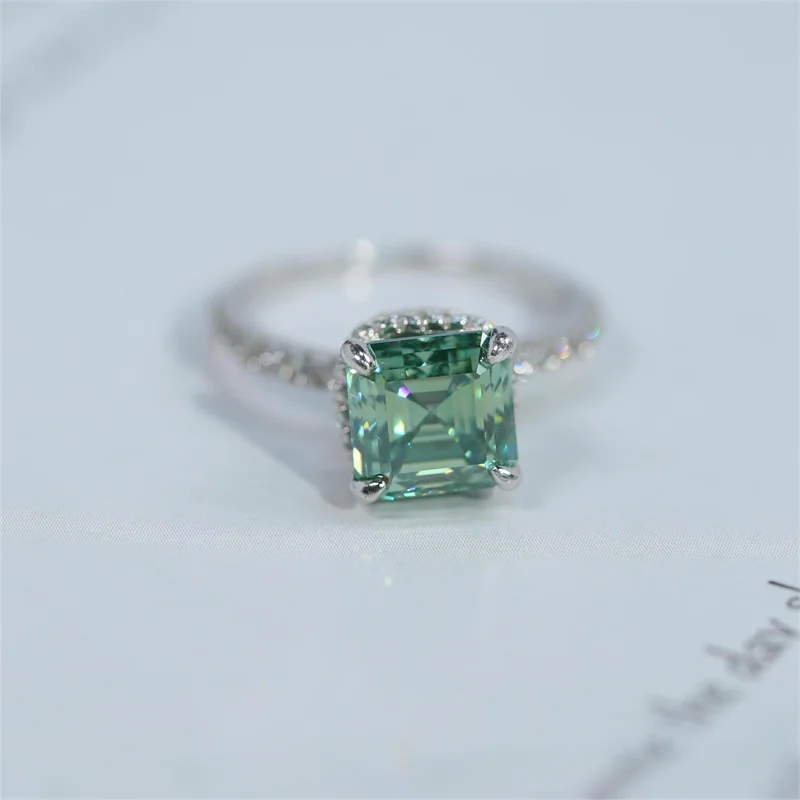 Mosangxiha Lefei Fashion Trendy Luxury Classic Diamond-set Moissanite Green Square Ring For Charms Women Silver 925 Jewelry Gift