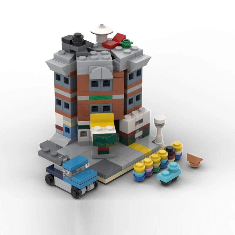 ชุดตัวต่อโมเดลถนนเมือง MOC ของเล่นประกอบโมดูลาร์ สถาปัตยกรรมขนาดเล็ก เทคโนโลยี ของขวัญวันหยุดสำหรับเด็ก