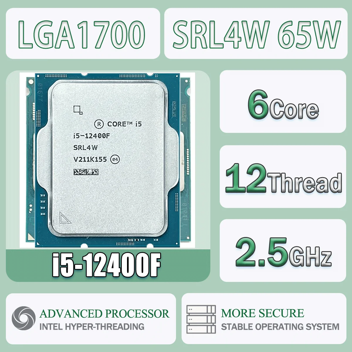 Intel Core I5-12400F 2.5GHz 6 Core 12 Thread CPU Server 65W I5 12400F Desktop Processor Socket LGA1700 No Cooler Not Brand New