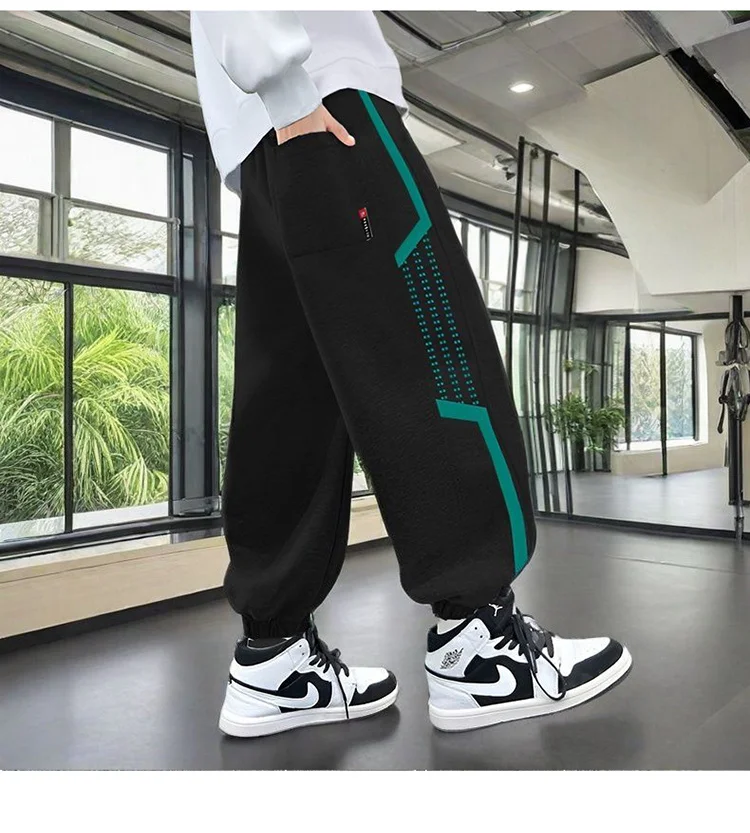 Hochwertige Jungen-Sporthosen, koreanische Kinderhosen mit Seitenstreifen, grau-schwarze lässige Baumwoll-Teenager-Jogginghosen, Kinderkleidung 5-14 Jahre – Detail 3