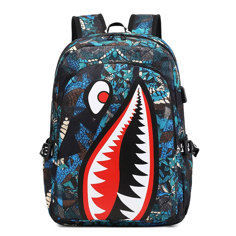 Student kids schoolbag shark stylish pattern printing large capacity lightweight casual backpack
