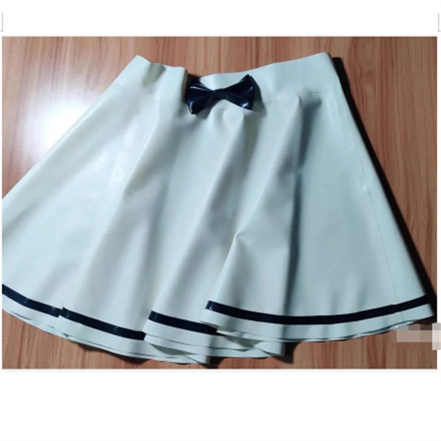 25cm bow latex sun skirt women sexy rubber mini skirts with trim edge costumes wear for party