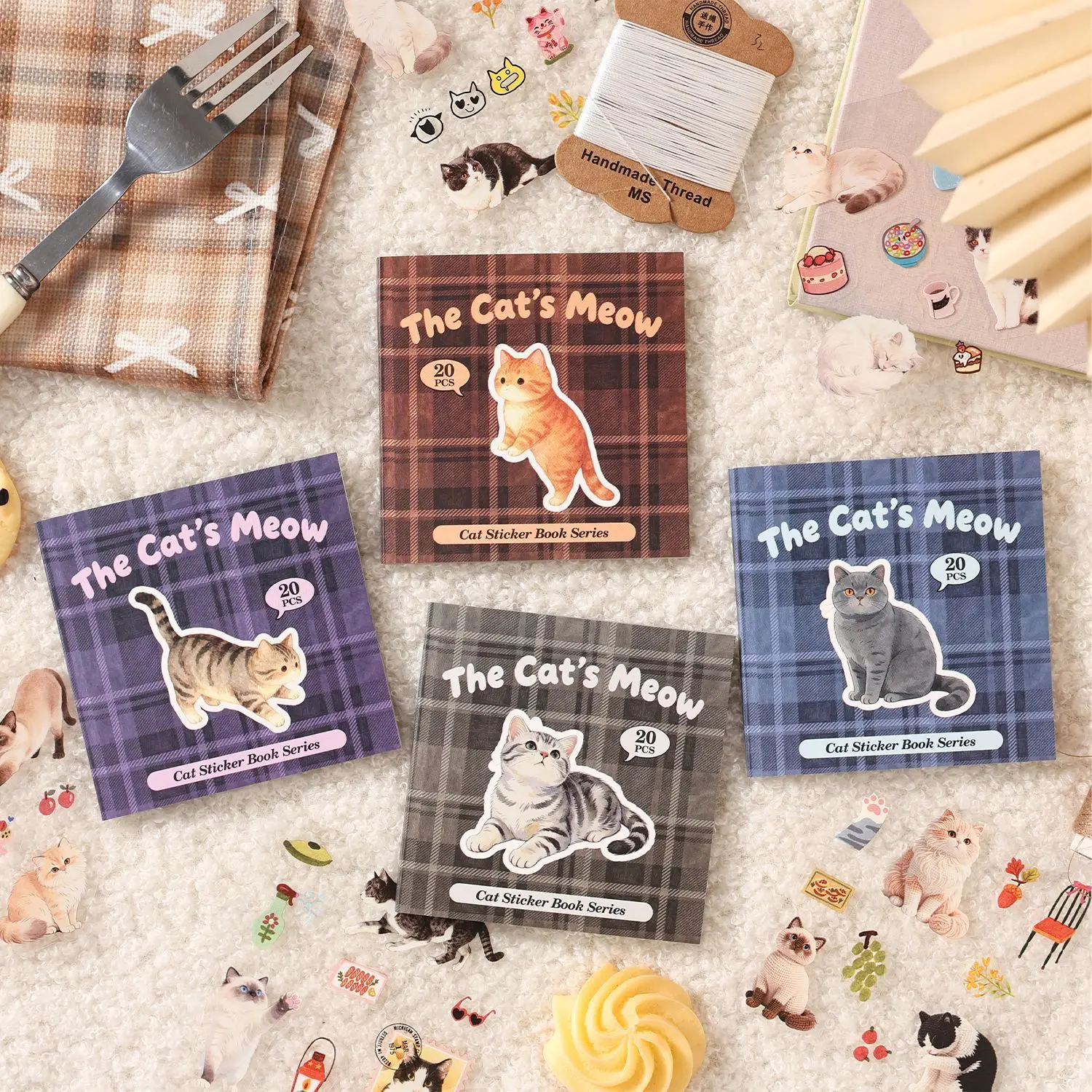 20pcs/set Stickers Cute Cartoon Cat Store Animal Film Die-cutting Sticker Book Diy Handmade Scrapbook Aesthetic Stationery