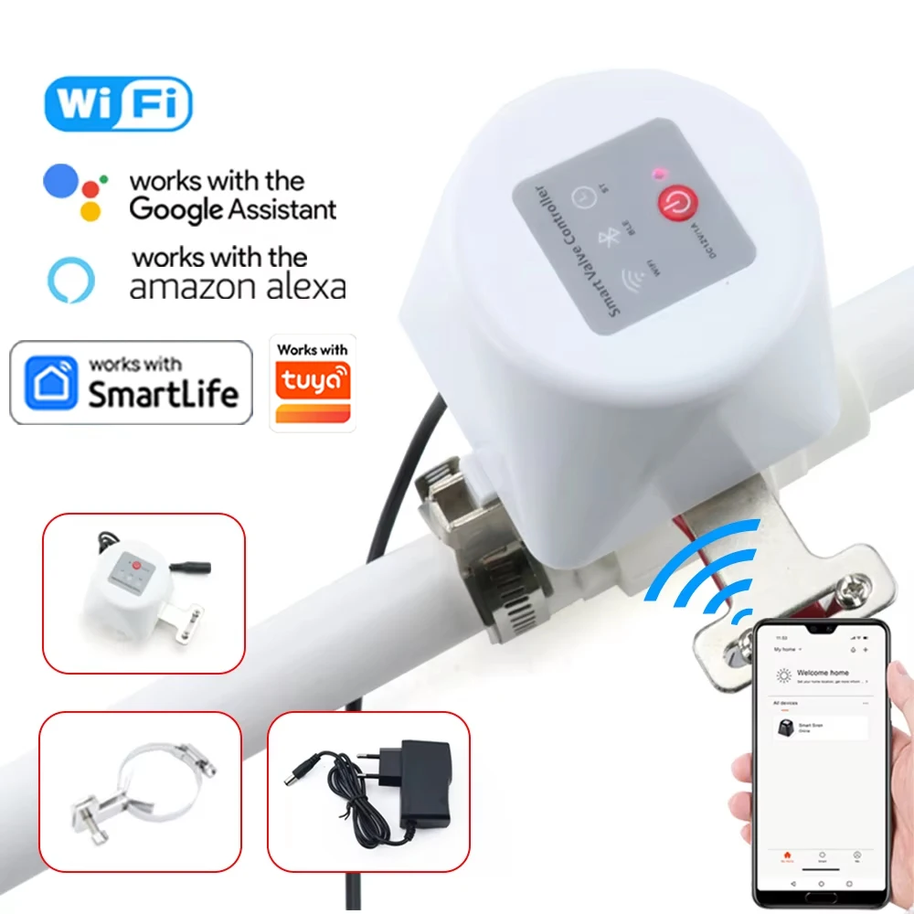 WiFi Smart G as Water Shutoff Ball Valve Tuy a APP Alexa Google Assistant Garden Timer Controller
