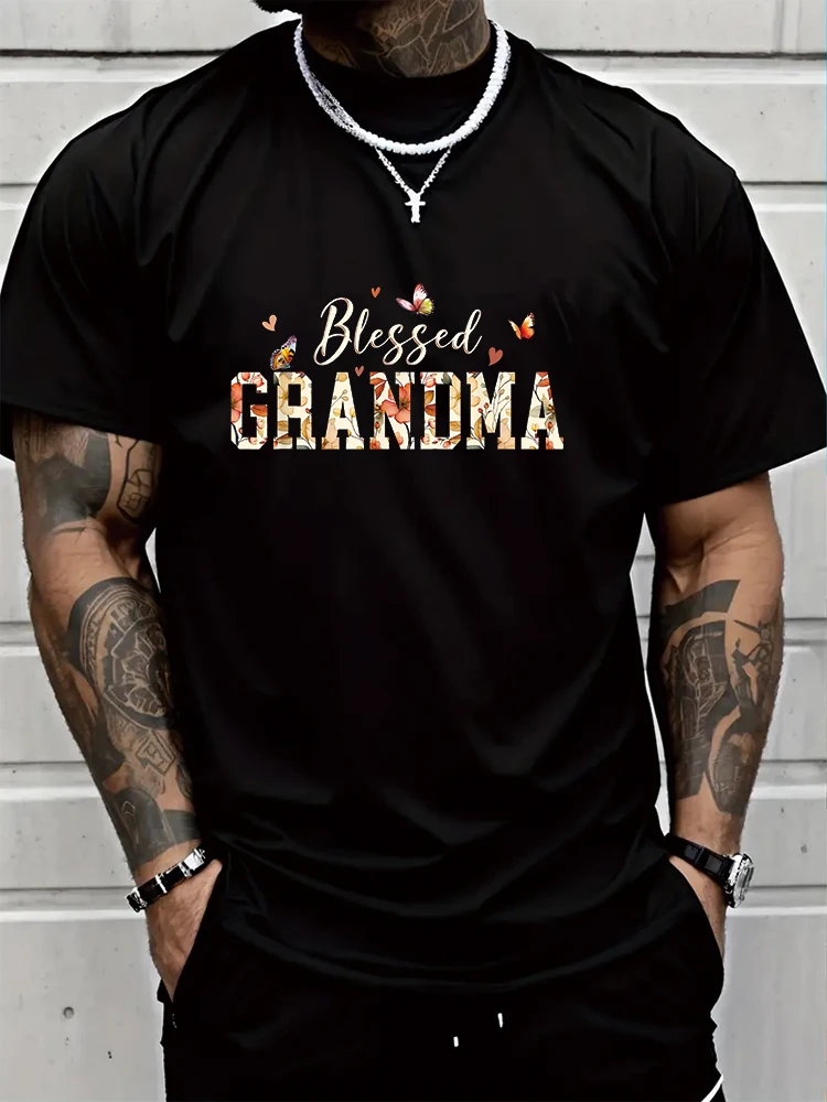 

Blessed Ghandma Men's T-shirt Short Sleeve Tees Loose T-shirt Man Tops New Men T shirt Cotton Print Tee Tops Fashion Clothing